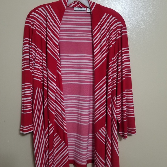 Susan Graver Sweaters - Susan Graver Red and White Cardigan Susan Graver Sweaters - Susan Graver Red and White Cardigan